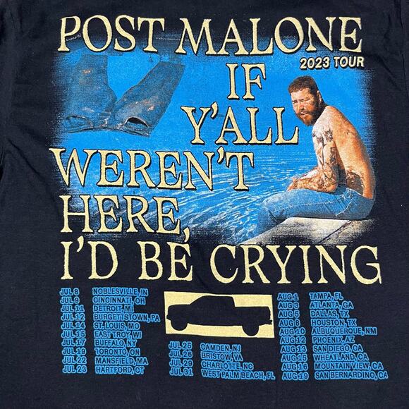 Post Malone Shirt Adult Sz S 2023 Tour I'd be Crying Concert New - Picture 4 of 5